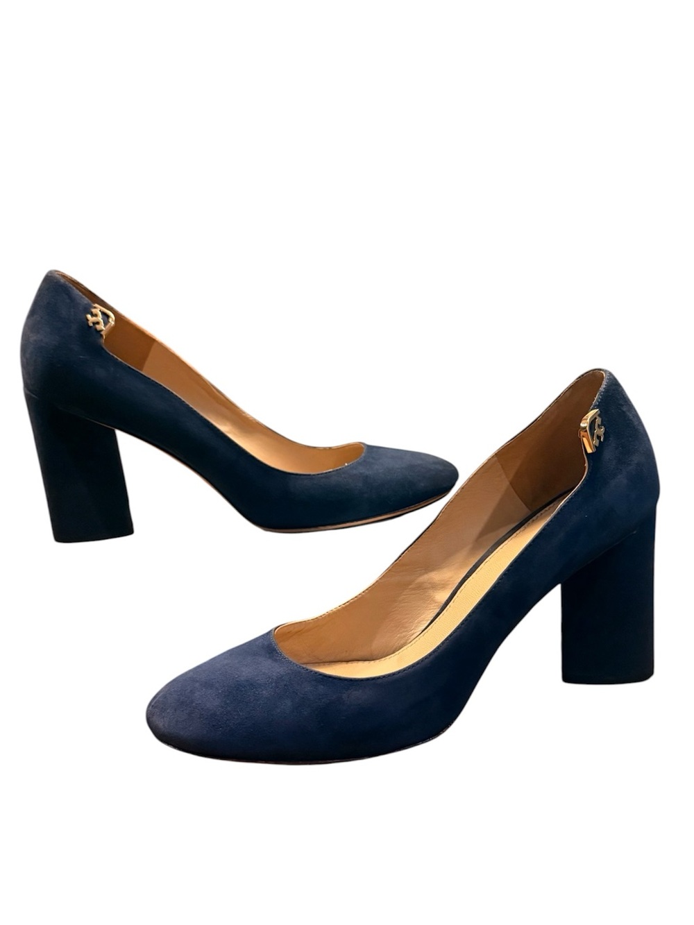 Tory Burch Elizabeth Navy Suede Block Heel Pumps Size 10.5 MSRP $358